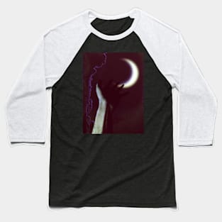 Digital collage and special processing. Hand pointing to the moon. Very beautiful. Low contrast, violet. Baseball T-Shirt